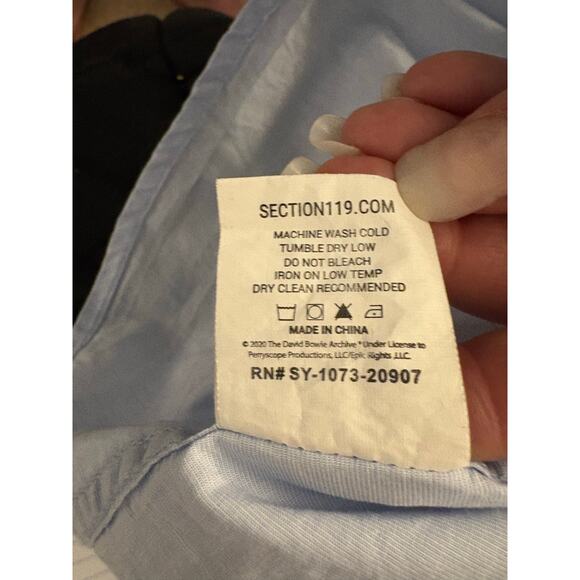 SEC 119 David Bowie Blue Casual Button Up Mens XL Embroidered Cuff Lightening - Picture 11 of 14